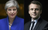 Montage de portraits de Theresa May et Emmanuel Macron réalisé le 12 juin 2017