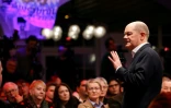 Le chancelier allemand Olaf Scholz s'exprime lors d'un événement de campagne, le 15 février 2025 à Munich