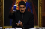 Le président socialiste vénézuélien Nicolas Maduro, le 22 août 2017 lors d'une conférence de presse au palais présidentiel de Miraflores à Caracas