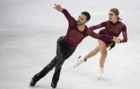 Gabriella Papadakis et Guillaume Cizeron lors de l'épreuve de danse rythmique dance au program me du Grand Prix d'Italie, le 5 novembre 2021 à Turin 