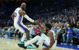 LeBron James et Joel Embiid contre les Boston Celtics à Philadelphie, le 16 octobre 2026