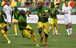 La joie de l'attaquant malien Ibrahima Koné, après avoir ouvert le score sur pénalty face à la Tunisie, lors de leur match de poule de la Coupe d'Afrique des nations, le 12 janvier 2022 à Limbé, au Cameroun