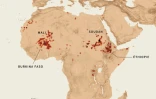 Carte d'Afrique montrant les frappes de drones par localité, depuis le 1er janvier 2022, selon les données de l'ONG Acled