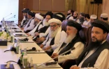La délégation des talibans aux pourparlers avec des représentants du gouvernement afghan le 18 juillet 2021 à Doha