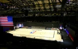 Une salle vide le 26 août 2020 à Lake Buena Vista (Floride) pendant la suspension des matches NBA pour protester contre les tirs sur Jacob Blake