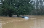 Une voiture sous les eaux après une crue de la Flume à Pace, en Ille-et-Vilaine, le 25 janvier 2025