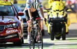 Le Slovène Tadej Pogacar, 2e de la 18e étape du Tour de France, le 21 juillet 2022 à Hautacam, a perdu 1 mn 04 sec sur le vainqueur, le Danois Jonas Vingegaard, qui conforte son maillot jaune de leader