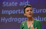 La vice-présidente de la Commission européenne Margrethe Vestager, à Bruxelles le 15 juillet 2022. La Commission a autorisé une aide publique de 5,4 milliards d'euros pour soutenir la recherche sur l'hydrogène