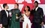 (g-d) Rami Malek, Olivia Colman, Regina King et Mahershala Ali, grands vainqueurs des Oscars, le 24 février 2019 à Hollywood
