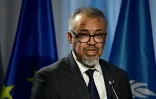 Tedros Adhanom Ghebreyesus, le directeur général de l'OMS, prononce un discours à Berlin, le 2 avril 2025