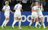 La joie de l'attaquante anglaise Alessia Russo, après avoir marqué le 3e but face à la Suède, lors de leur demi-finale de l'Euro, le 26 juillet 2022 à Sheffield