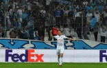 Le milieu de terrain offensif de Marseille Florian Thauvin après un but contre Salzbourg en Europa League, le 26 avril 2018 à Vélodrome