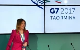 Maria Elena Boschi, ministre italienne lors d'une conférence de presse sur le G7 à Taormina, le 22 mai 2017