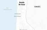 Carte de la bande de Gaza localisant les villes de Gaza, Rafah, Khan Younès, Deir el-Balah et Al-Zawayda