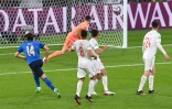 Le milieu de terrain italien Federico Chiesa ouvre le score face à l&rsquo;Espagne, lors de la demi-finale de l&rsquo;Euro 2020, le 6 juillet 2021 au stade de Wembley à Londres 