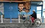 Fresque Ă l'effigie des deux joueurs vedettes du Napoli Khvicha Kvaratskhelia et Victor Osimhen, le 24 mars 2023 dans le quartier de Forcella Ă Naples