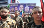 Les portraits des sept militaires iraniens tués, lors de leurs funérailles à Téhéran, le 5 avril 2024