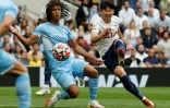 L'attaquant sud-coreén de Tottenham, Son Heung-Min, marque l'unique but du match contre Manchester City, lors de la 1re journée de Premier League, le 15 août 2021 au Tottenham Hotspur Stadium à Londres