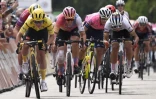 La maillot jaune, la Néerlandaise Marianne Vos s'impose au sprint dans la 6e étape du Tour de France Femmes, le 29 juillet 2022, disputée entre Saint-Dié-les-Vosges et Rosheim, son 2e succès depuis le départ de Paris