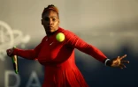 L'Américaine Serena Williams face à la Britannique Johanna Konta au 1er tour du tournoi de San José, le 31 juillet 2018