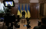 Le président ukrainien Volodymyr Zelensky lors d'une conférence de presse à Kiev, le 12 mars 2025