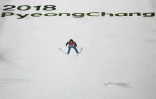 Le Suisse i Simon Ammann lors du saut à skis aux JO, le 10 février 2018 à Pyeongchang

