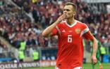 Le milieu de terrain russe Denis Cheryshev vient de marquer contre l'Arabie Saoudite en match d'ouverture de la Coupe du monde, le 14 juin 2018 à Moscou