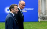 Le président français Emmanuel Macron (G) et le chancelier allemand Friedrich Merz, le 12 février 2026 à Alden Biesen, en Belgique