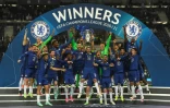 La joie des joueurs de Chelsea, après avoir remporté la finale de la Ligue des Champions face à Manchester City, le 29 mai 2021 au Stade du Dragon à Porto