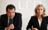 La direction bicéphale du football professional français (LFP) Nathalie Boy de la Tour et Didier Quillot devant la presse, le 11 mars 2020 à Paris