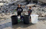 Des enfants palestiniens remplissent des conteneurs d'eau dans la ville de Gaza le 14 novembre 2024