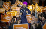 Le leader du Nouveau parti démocratique (NPD), Jagmeet Singh, en meeting à Montréal le 16 octobre 2019