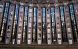 Vue des "Espaces d'Abraxas", un ensemble de bâtiments dessinés par l'architecte espagnol Ricardo Bofill, le 11 septembre 2018 à Noisy-Le-Grand (France), près de Paris