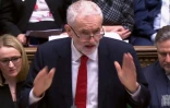 Capture écran d'une vidéo fournie par le Parlement britannique montrant le chef de l'opposition travailliste Jeremy Corbyn à la Chambre des Communes à Londres, le 12 février 2019