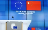 Salle de presse lors d'un sommet virtuel entre dirigeants européens et chinois, le 1er avril 2024