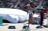 La pentathlonienne française Elodie Clouvel lors de l'épreuve combinée course-tir du pentathlon aux JO de Paris, le 10 août 2024