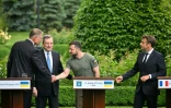 Les dirigeants italien, allemand et français avec le président ukrainien Volodymyr Zelensky à Kiev le 16 juin 2022 