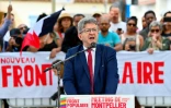 Le leader de La France insoumise Jean-Luc Mélenchon prend la parole lors d'un meeting, le 23 juin 2024 à Montpellier (Hérault)