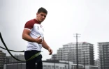 Le centre du XV d'Angleterre Owen Farrell lors d'une séance d'entraînement, le 22 octobre 2019 à Urayasu