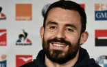Le trois quart centre du XV de France Geoffrey Doumayrou en conférence de presse à Marcoussis, le 25 janvier 2019