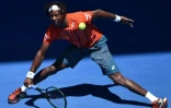 Gaël Monfils face au Russe Andrey Kuznetsov en 8e de finale de l'Open d'Australie, le 25 janvier 2015 à Melbourne