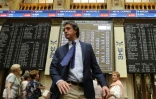 A la Bourse de Madrid, le 24 juin 2016. Jeudi matin, la place madrilène tentait de se reprendre au lendemain d'une forte baisse