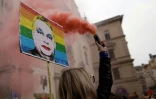Un poster moquant le Premier ministre hongrois Viktor Orban, le 25 mars 2025 à Budapest