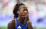 La Française Cyréna Samba-Mayela après sa médaille d'argent sur le 100m haies, aux JO-2024 au Stade de France, le 10 août 2024