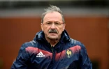 L'entraîneur du XV de France, Jacques Brunel, à l'entraînement à Marcoussis, le 23 janvier 2018