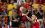 La joie du milieu de terrain espagnol Pablo Sarabia, après avoir marqué le 2e but face à la République tchèque, lors de leur match de Ligue des nations, le 12 juin 2022 à Malaga