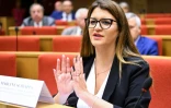La secrétaire d'Etat chargée de l'Economie sociale et de la Vie associative Marlène Schiappa le 14 juin 2023 lors de son audition au Sénat, à Paris