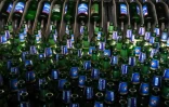 Une machine prépare les bouteilles de verre consignées à être lavées pour être ensuite réutilisées, dans la brasserie Meteor, à Hochfelden, le 30 avril 2019