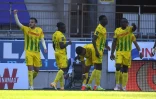 Les joueurs de Nantes exultent après un but lors du match de Ligue 1 à Strasbourg, le 25 avril 2021