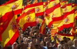Des manifestants contre l'indépendance de la Catalogne rassemblés à Barcelone, le 8 octobre 2017